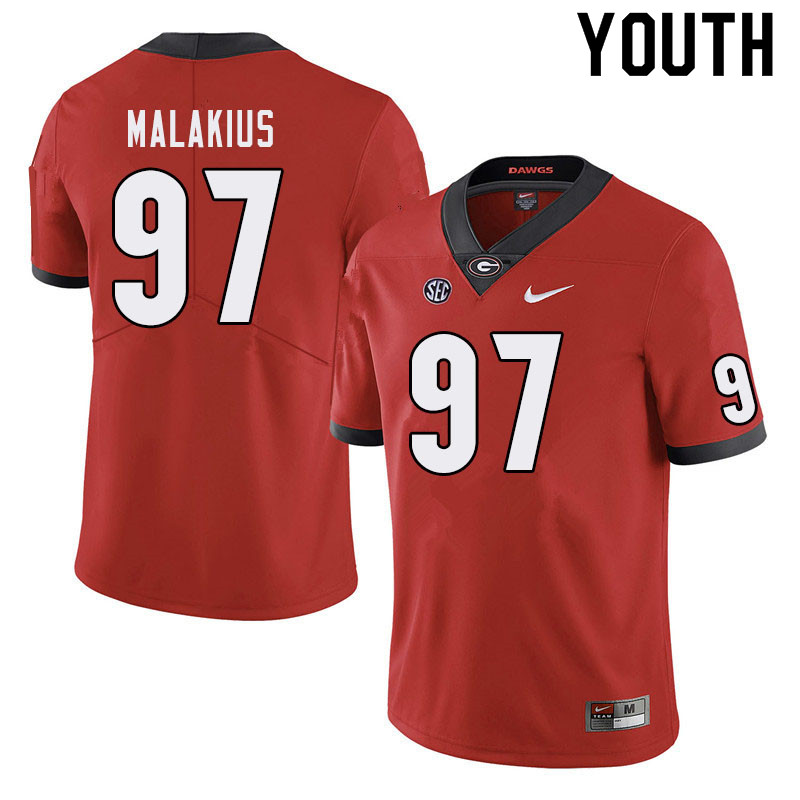 Georgia Bulldogs Youth Tyler Malakius #97 Red Stitched College UGA Football Jersey 23DL017SQ